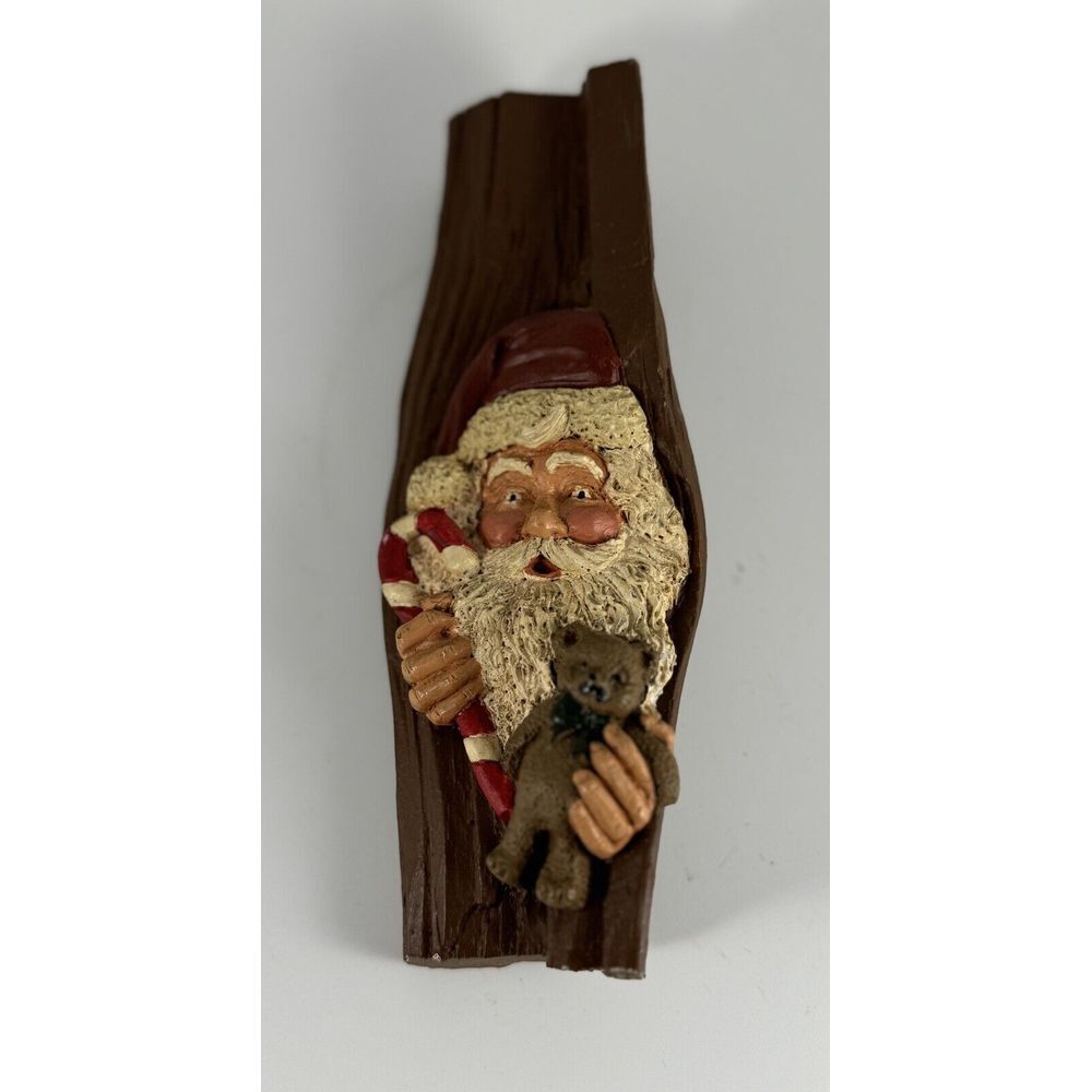 Vtg 1992 Resin Santa Claus in Tree with Candy Cane & Bear #2563 Christmas Decor